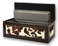 leather custom hidden gun safe storage bench front view open
